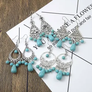 Wholesale Tibetan Nepal Ethnic Minority Vintage Miao Silver Turquoise Earrings