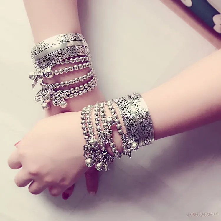 Wholesale Tibetan silver ornaments carved open Miao silver elephant ethnic style wide bracelet retro bracelet