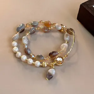 Wholesale Tide Elegant Pearl Crystal Jade Double Circle Bracelet Niche Personality Bracelet Fashion High Sense Bracelet