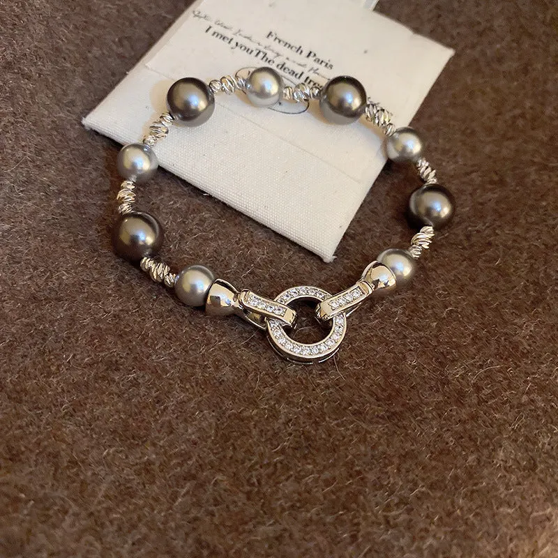 Wholesale Tide Elegant Pearl Crystal Jade Double Circle Bracelet Niche Personality Bracelet Fashion High Sense Bracelet