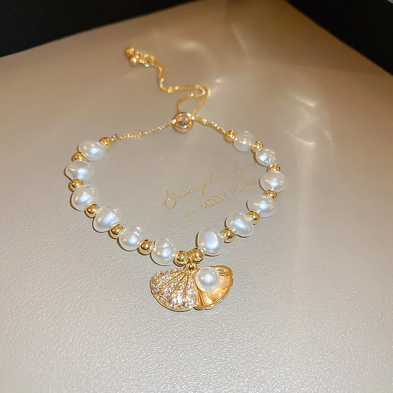 Wholesale Tide Elegant Pearl Crystal Jade Double Circle Bracelet Niche Personality Bracelet Fashion High Sense Bracelet