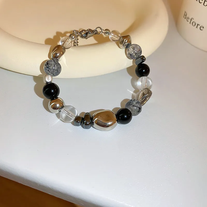 Wholesale Tide Elegant Pearl Crystal Jade Double Circle Bracelet Niche Personality Bracelet Fashion High Sense Bracelet