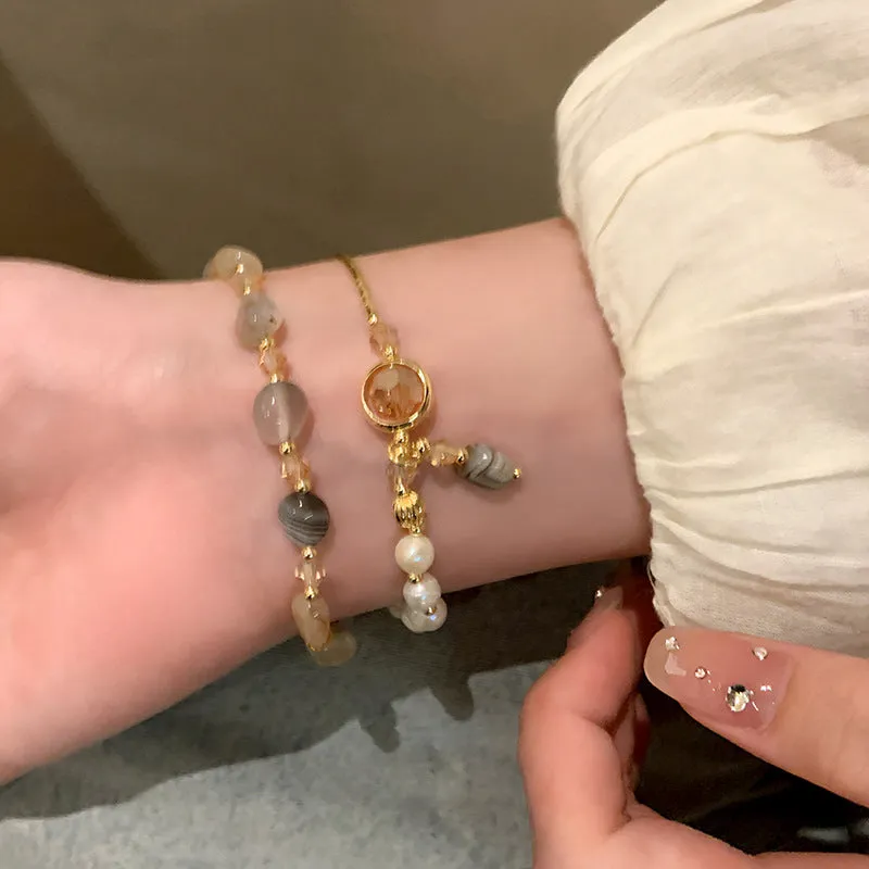 Wholesale Tide Elegant Pearl Crystal Jade Double Circle Bracelet Niche Personality Bracelet Fashion High Sense Bracelet