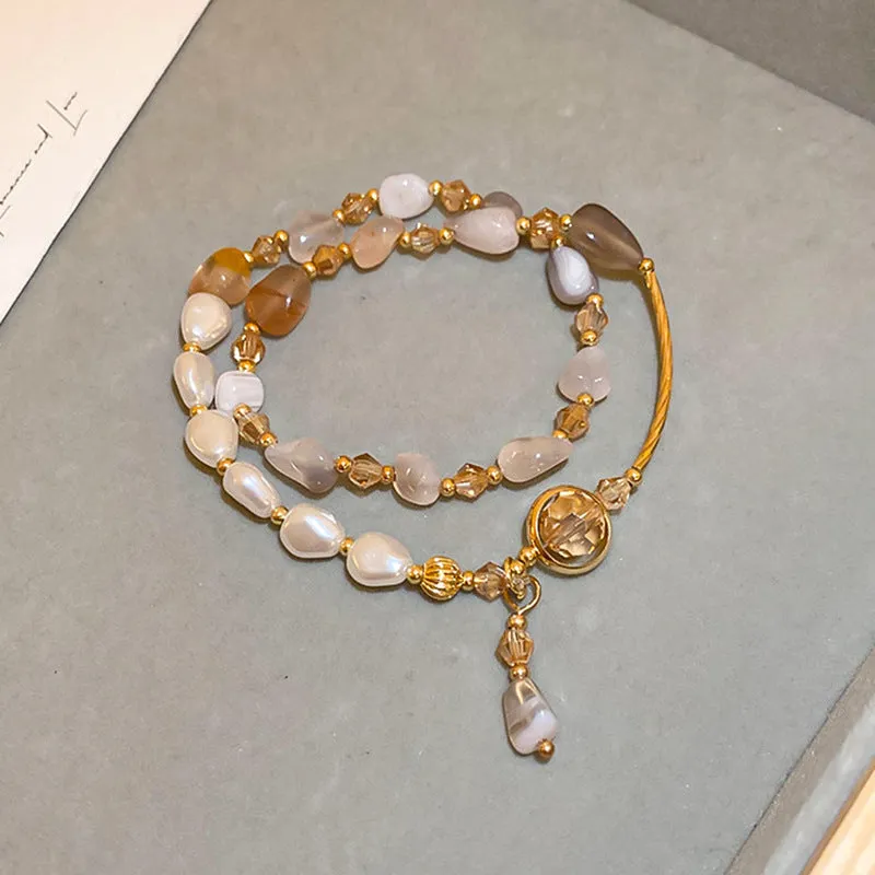 Wholesale Tide Elegant Pearl Crystal Jade Double Circle Bracelet Niche Personality Bracelet Fashion High Sense Bracelet