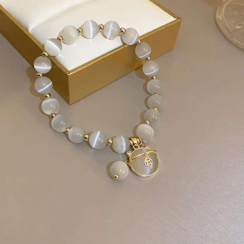 Wholesale Tide Elegant Pearl Crystal Jade Double Circle Bracelet Niche Personality Bracelet Fashion High Sense Bracelet