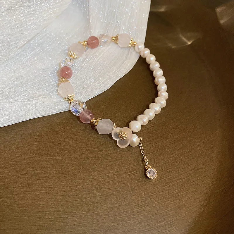 Wholesale Tide Elegant Pearl Crystal Jade Double Circle Bracelet Niche Personality Bracelet Fashion High Sense Bracelet