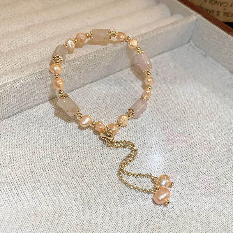 Wholesale Tide Elegant Pearl Crystal Jade Double Circle Bracelet Niche Personality Bracelet Fashion High Sense Bracelet