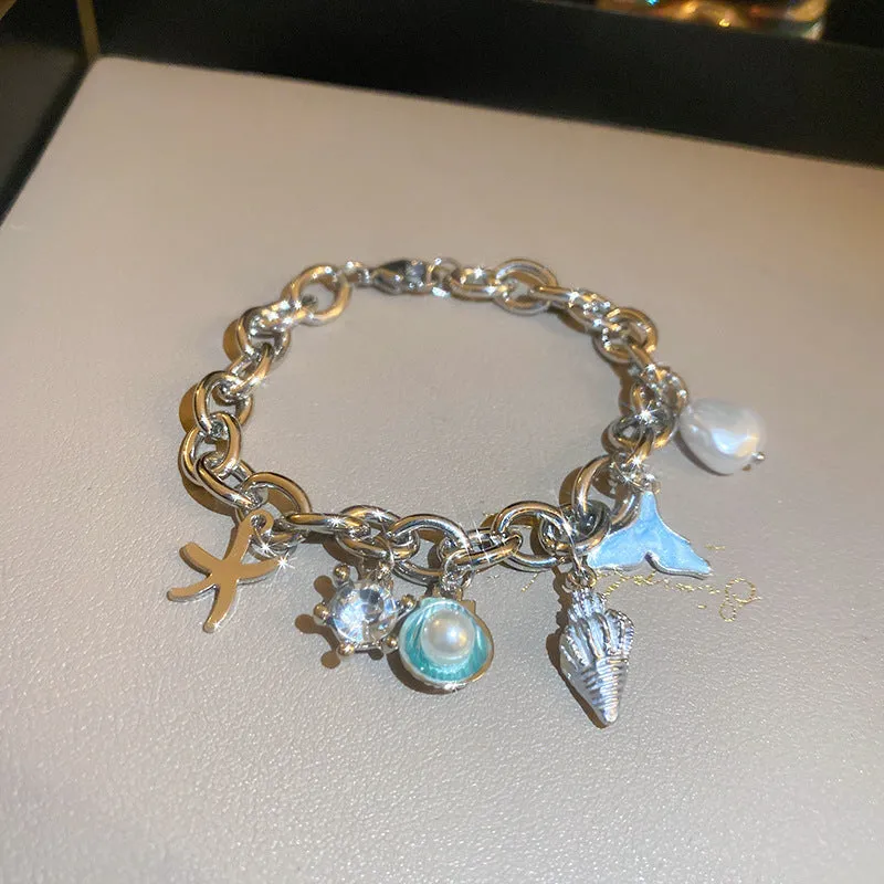 Wholesale Tide Elegant Pearl Crystal Jade Double Circle Bracelet Niche Personality Bracelet Fashion High Sense Bracelet