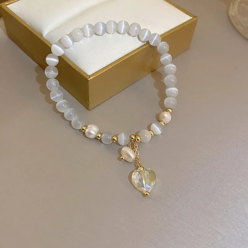Wholesale Tide Elegant Pearl Crystal Jade Double Circle Bracelet Niche Personality Bracelet Fashion High Sense Bracelet