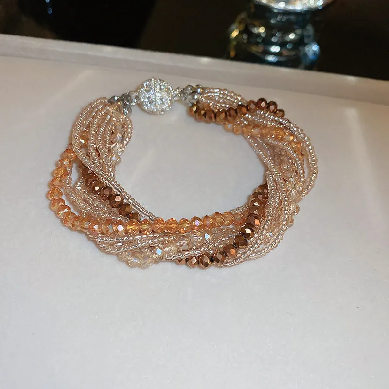 Wholesale Tide Elegant Pearl Crystal Jade Double Circle Bracelet Niche Personality Bracelet Fashion High Sense Bracelet