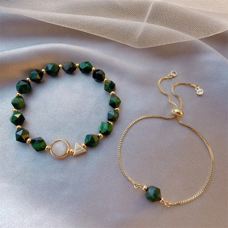 Wholesale Tide Elegant Pearl Crystal Jade Double Circle Bracelet Niche Personality Bracelet Fashion High Sense Bracelet