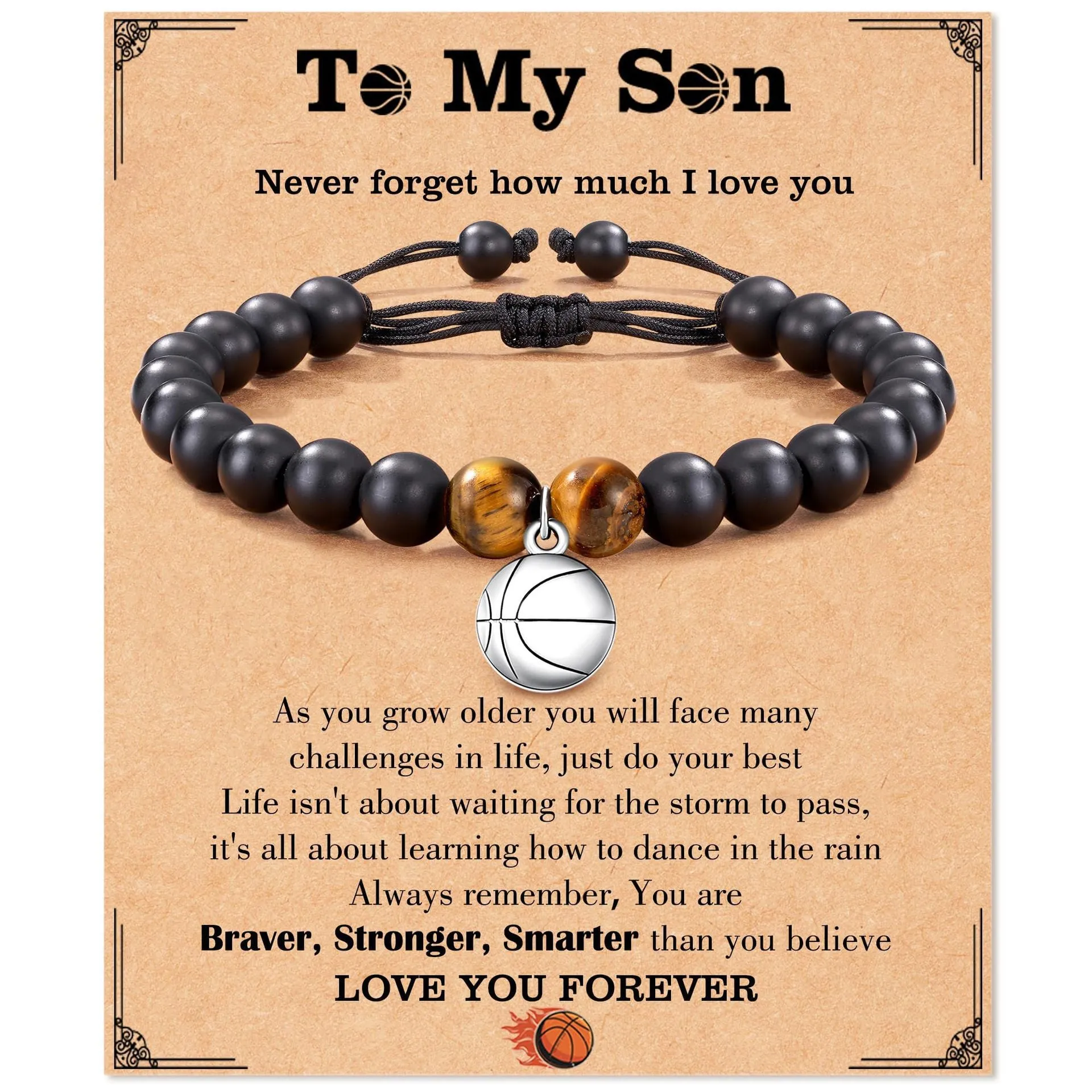 Wholesale Tiger Eye Stone Braided Black Frosted Basketball Bracelet