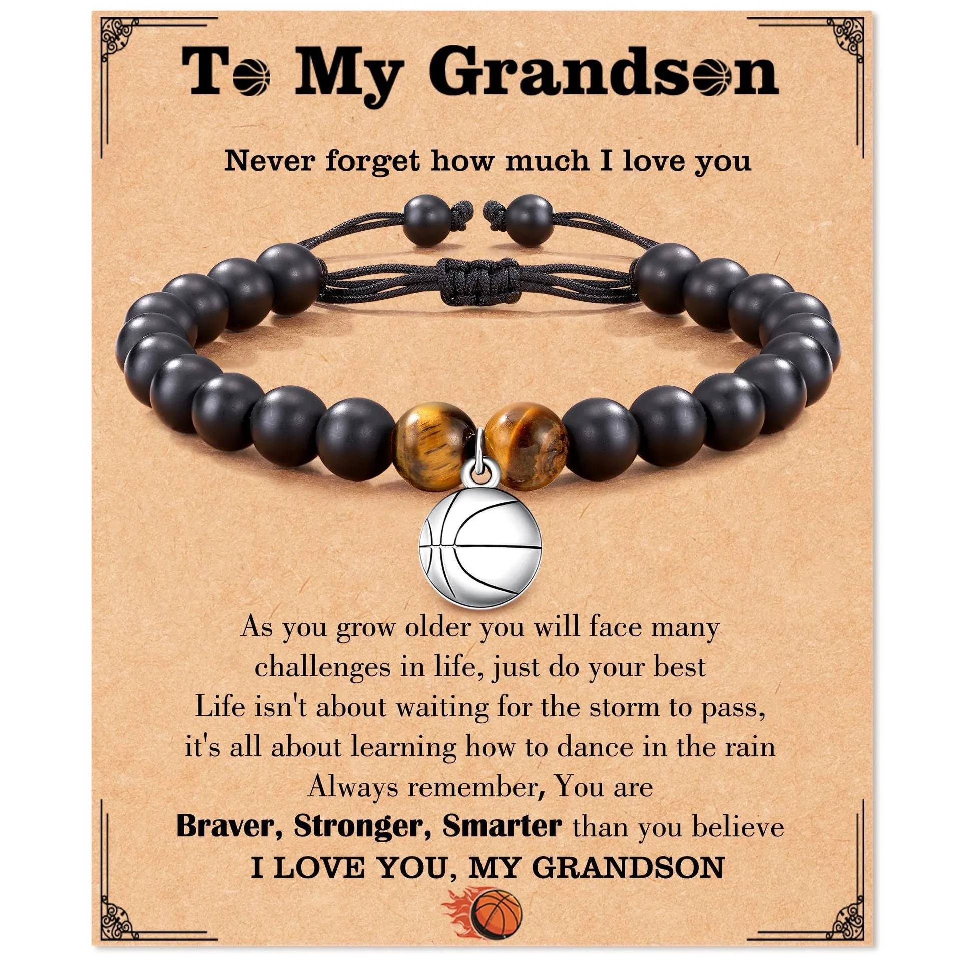 Wholesale Tiger Eye Stone Braided Black Frosted Basketball Bracelet