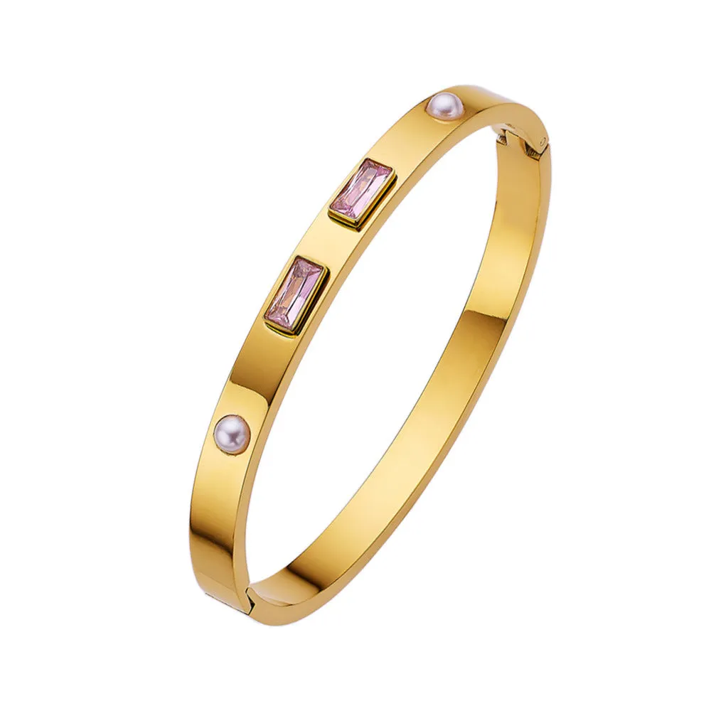 Wholesale Titanium Steel 18k Gold Plated Diamond Bracelet