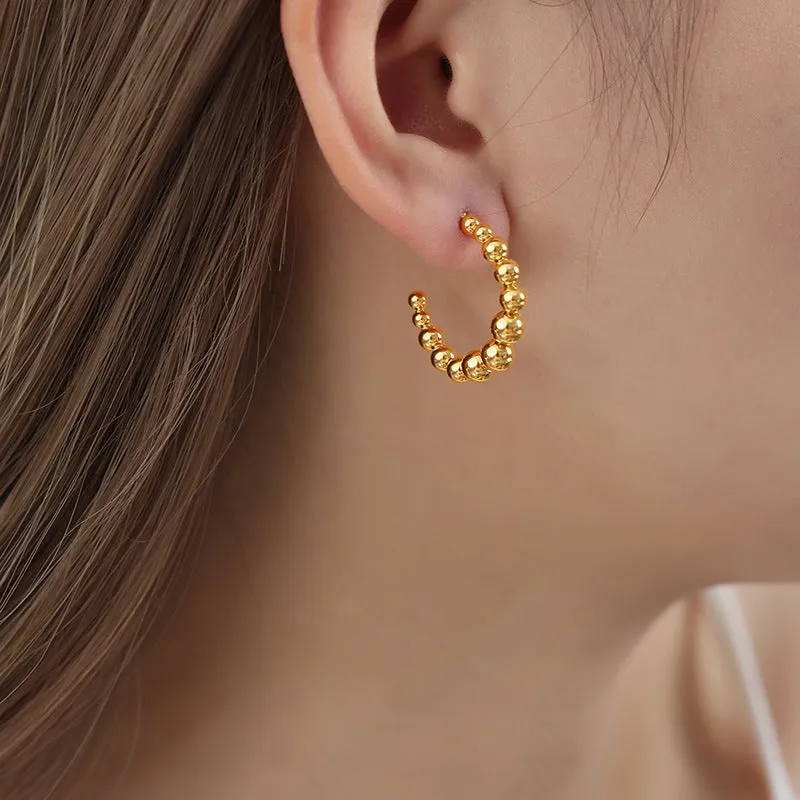 Wholesale Titanium Steel 18k Gold Vintage Steel Ball U-shaped Non-fading Earrings