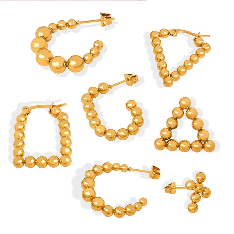 Wholesale Titanium Steel 18k Gold Vintage Steel Ball U-shaped Non-fading Earrings