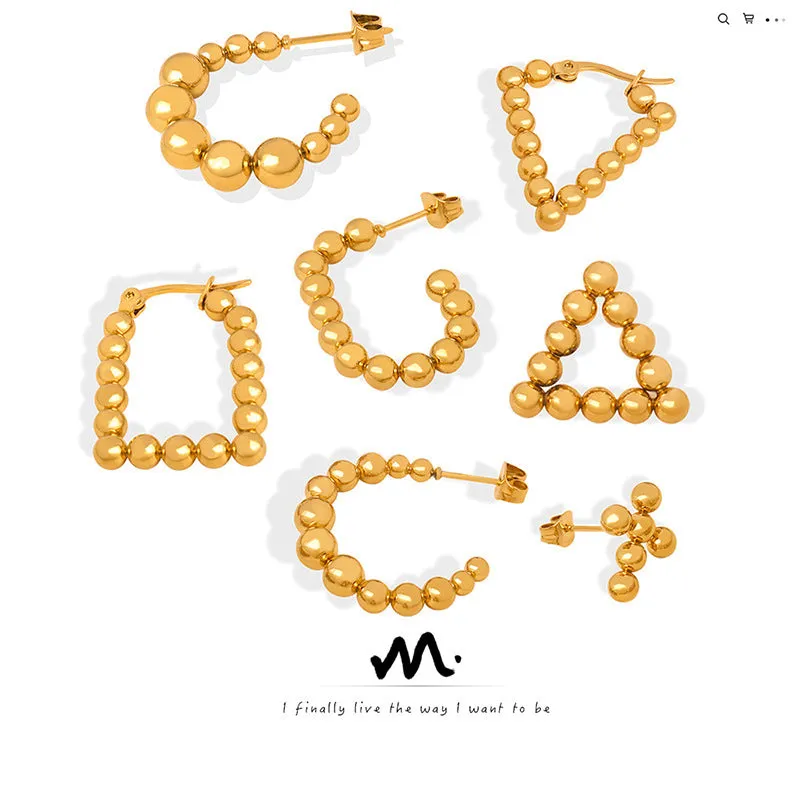 Wholesale Titanium Steel 18k Gold Vintage Steel Ball U-shaped Non-fading Earrings