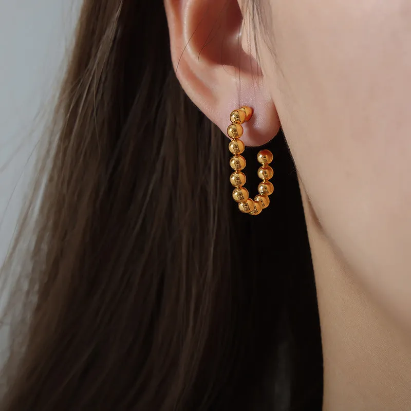Wholesale Titanium Steel 18k Gold Vintage Steel Ball U-shaped Non-fading Earrings
