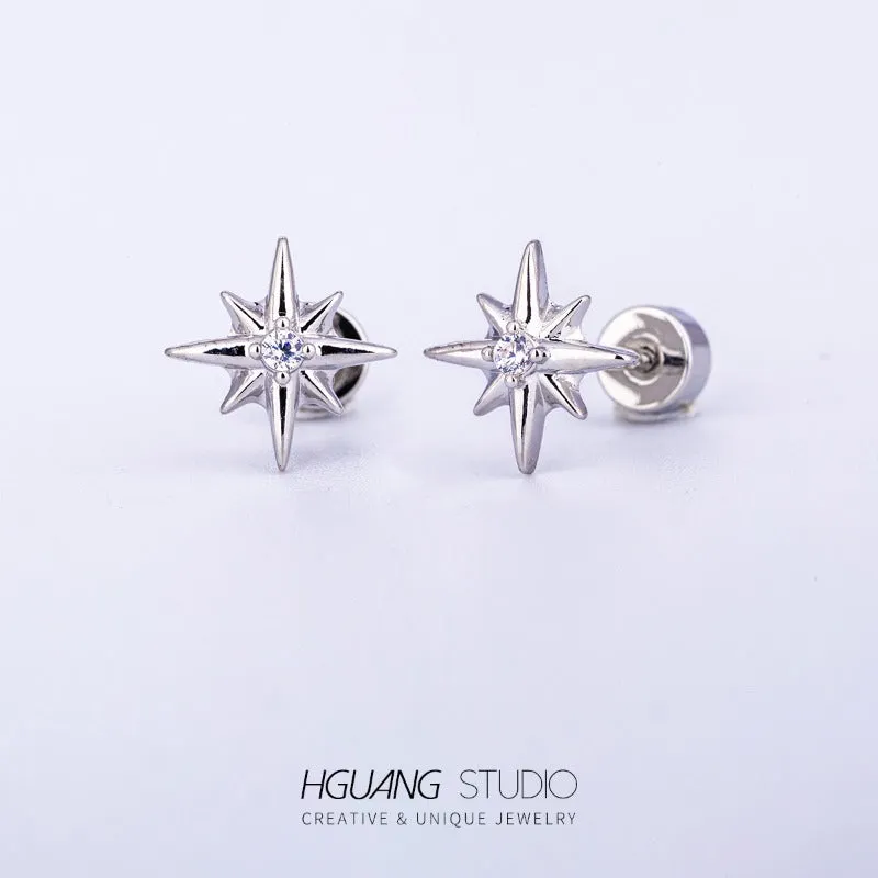 Wholesale Titanium Steel Copper Plated Pentagram Earrings