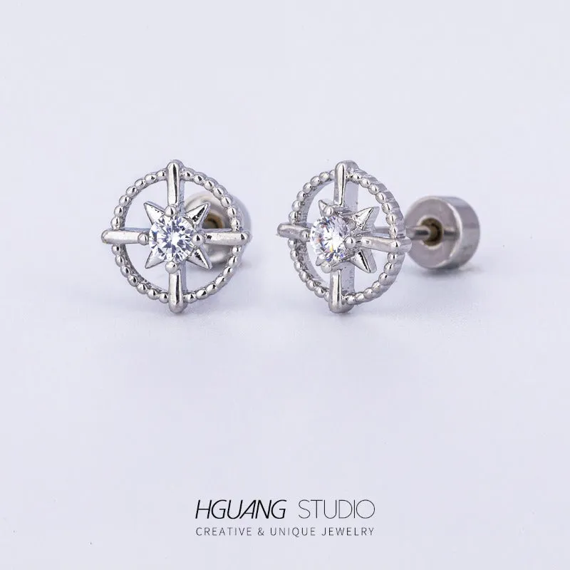 Wholesale Titanium Steel Copper Plated Pentagram Earrings