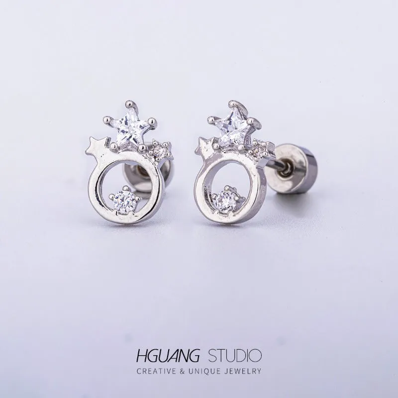 Wholesale Titanium Steel Copper Plated Pentagram Earrings