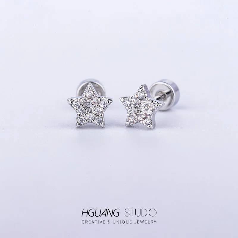 Wholesale Titanium Steel Copper Plated Pentagram Earrings
