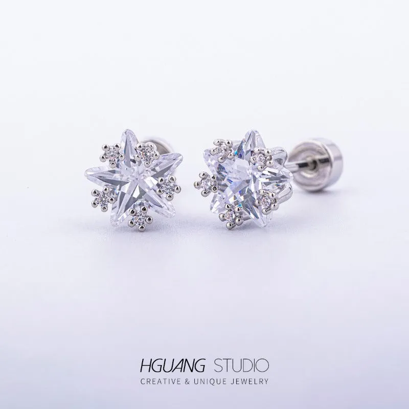 Wholesale Titanium Steel Copper Plated Pentagram Earrings