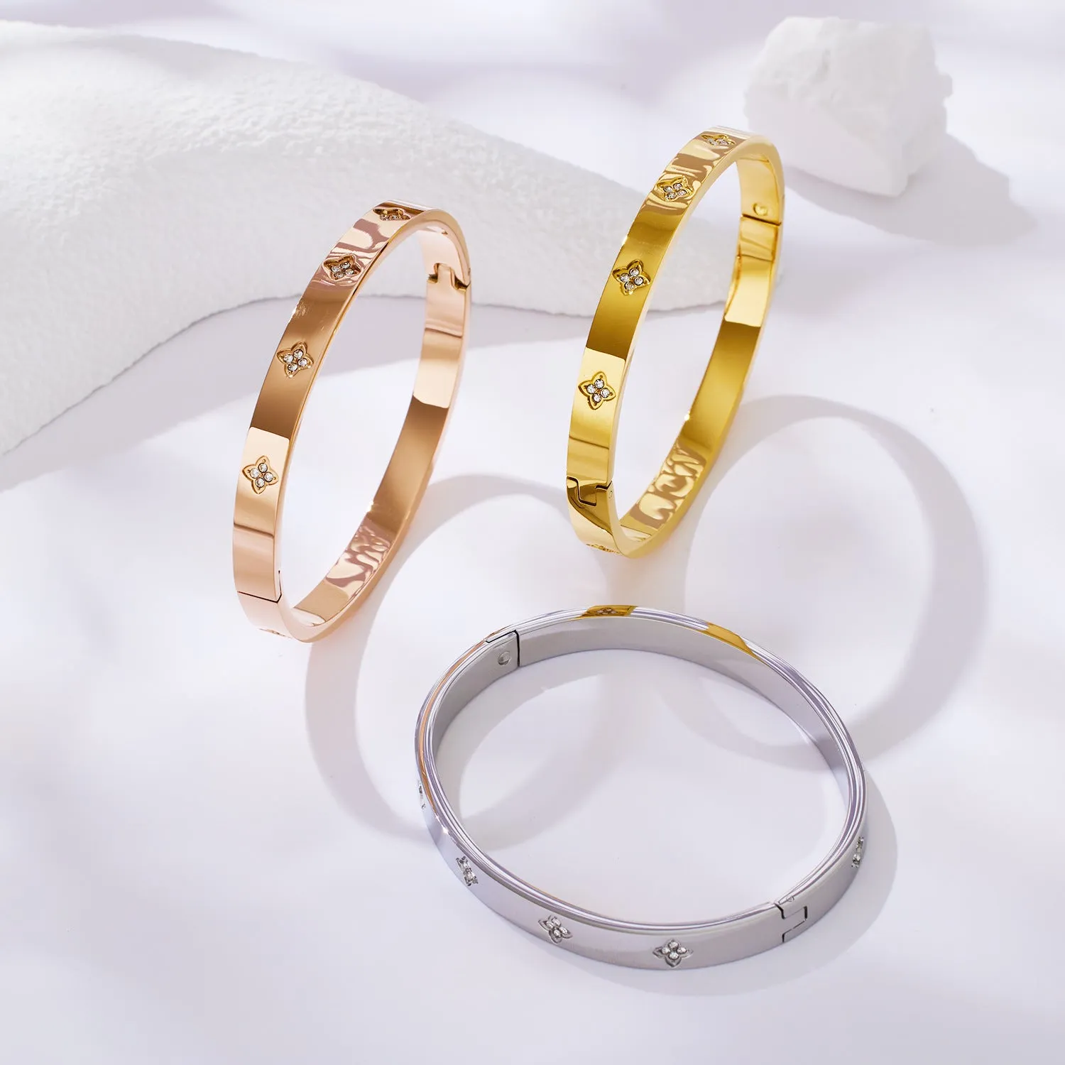 Wholesale Titanium Steel Electroplated 18K Gold Rose Gold Zircon Bracelet