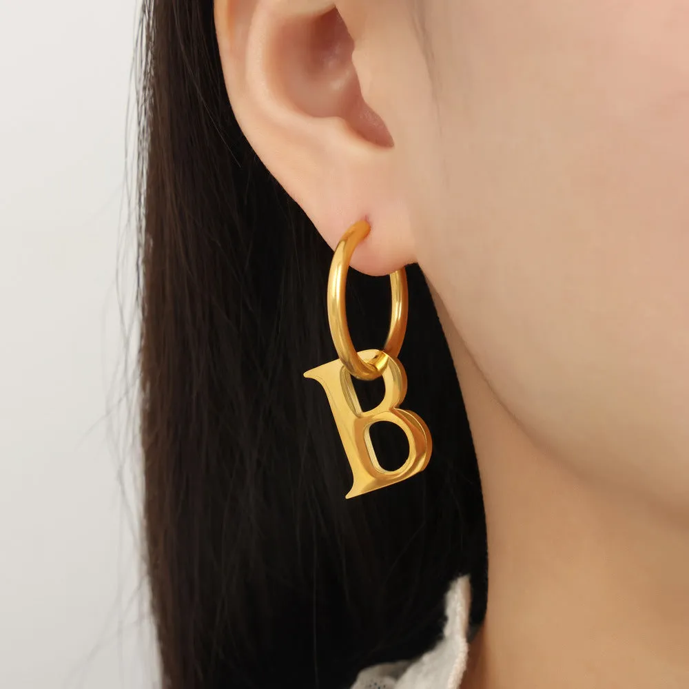 Wholesale Titanium Steel Gold-plated Detachable B-shaped Pendant Earrings