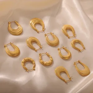Wholesale Titanium Steel Gold Plated Geometric U Shape Texture Earrings