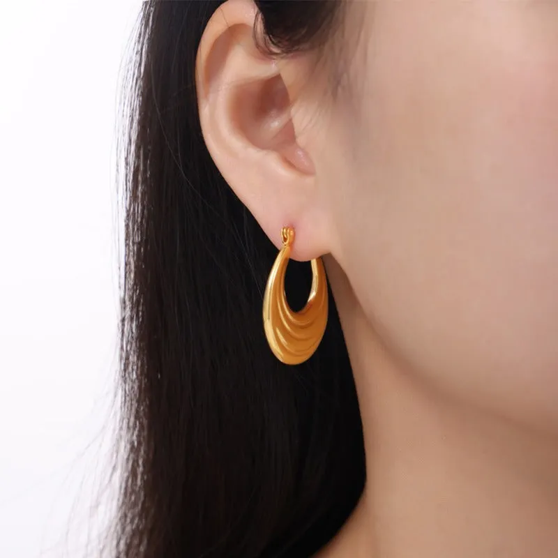 Wholesale Titanium Steel Gold Plated Geometric U Shape Texture Earrings