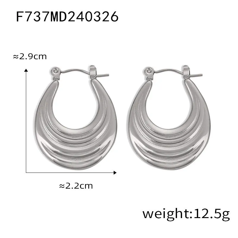 Wholesale Titanium Steel Gold Plated Geometric U Shape Texture Earrings