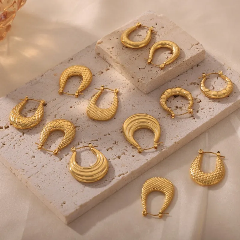 Wholesale Titanium Steel Gold Plated Geometric U Shape Texture Earrings