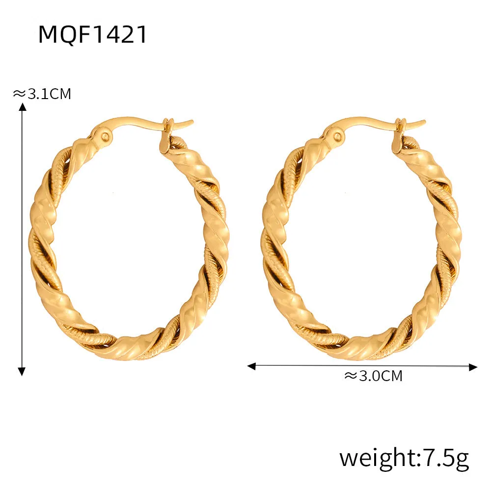Wholesale Titanium Steel Gold Plated Hemp Pattern Large Earrings
