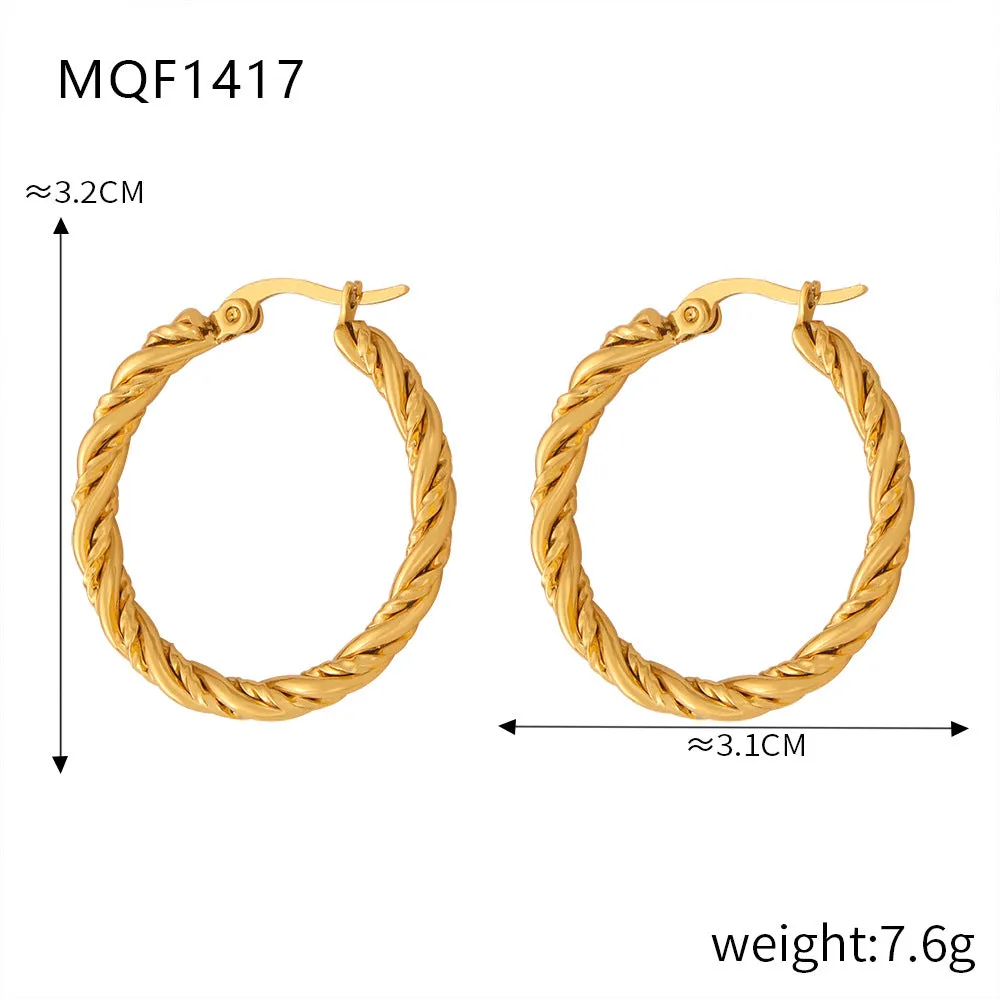 Wholesale Titanium Steel Gold Plated Hemp Pattern Large Earrings