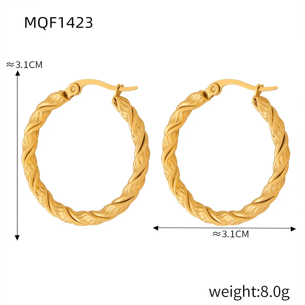 Wholesale Titanium Steel Gold Plated Hemp Pattern Large Earrings