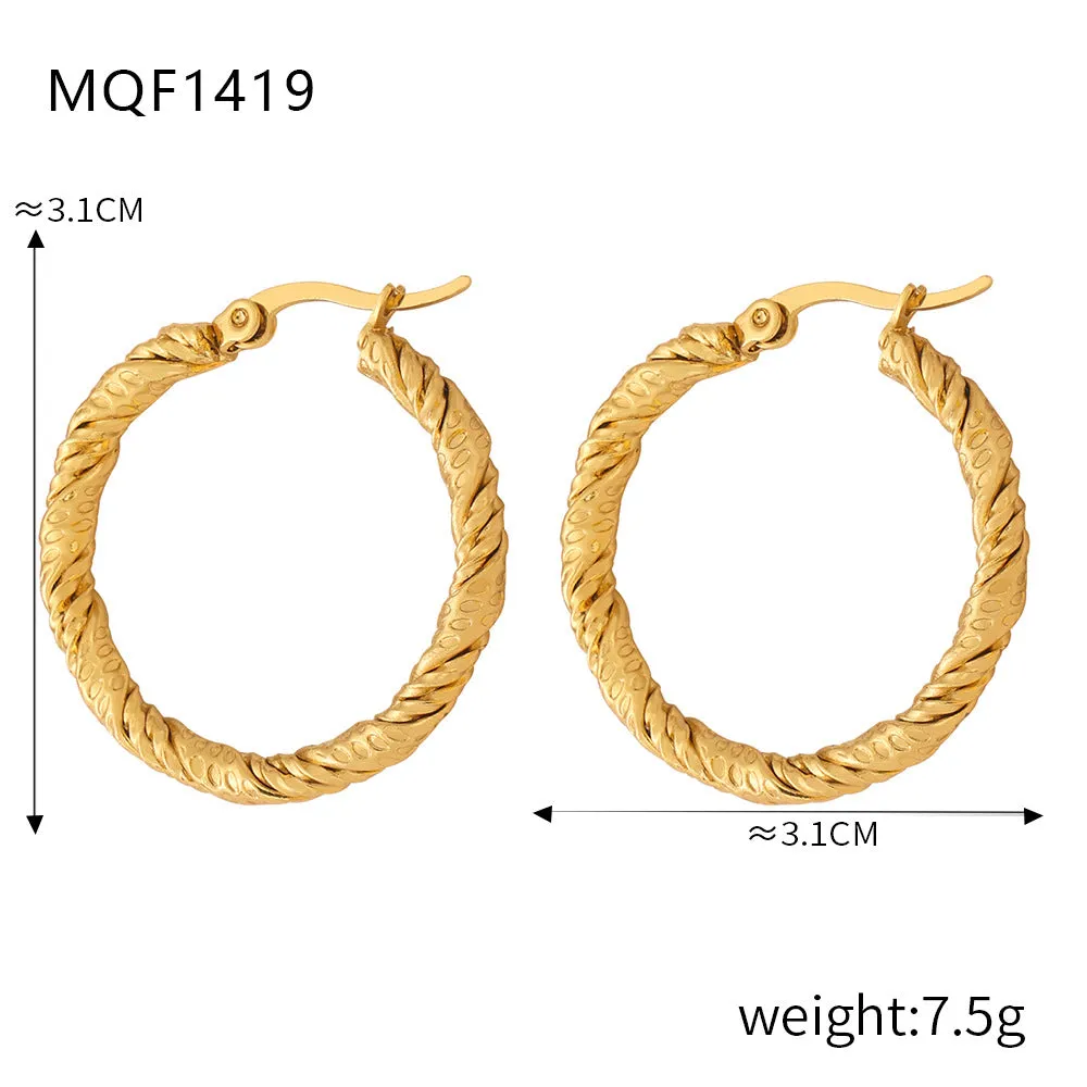 Wholesale Titanium Steel Gold Plated Hemp Pattern Large Earrings