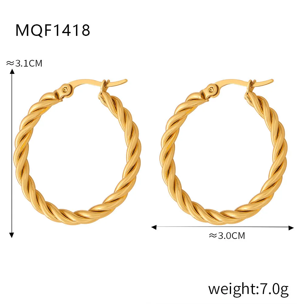 Wholesale Titanium Steel Gold Plated Hemp Pattern Large Earrings