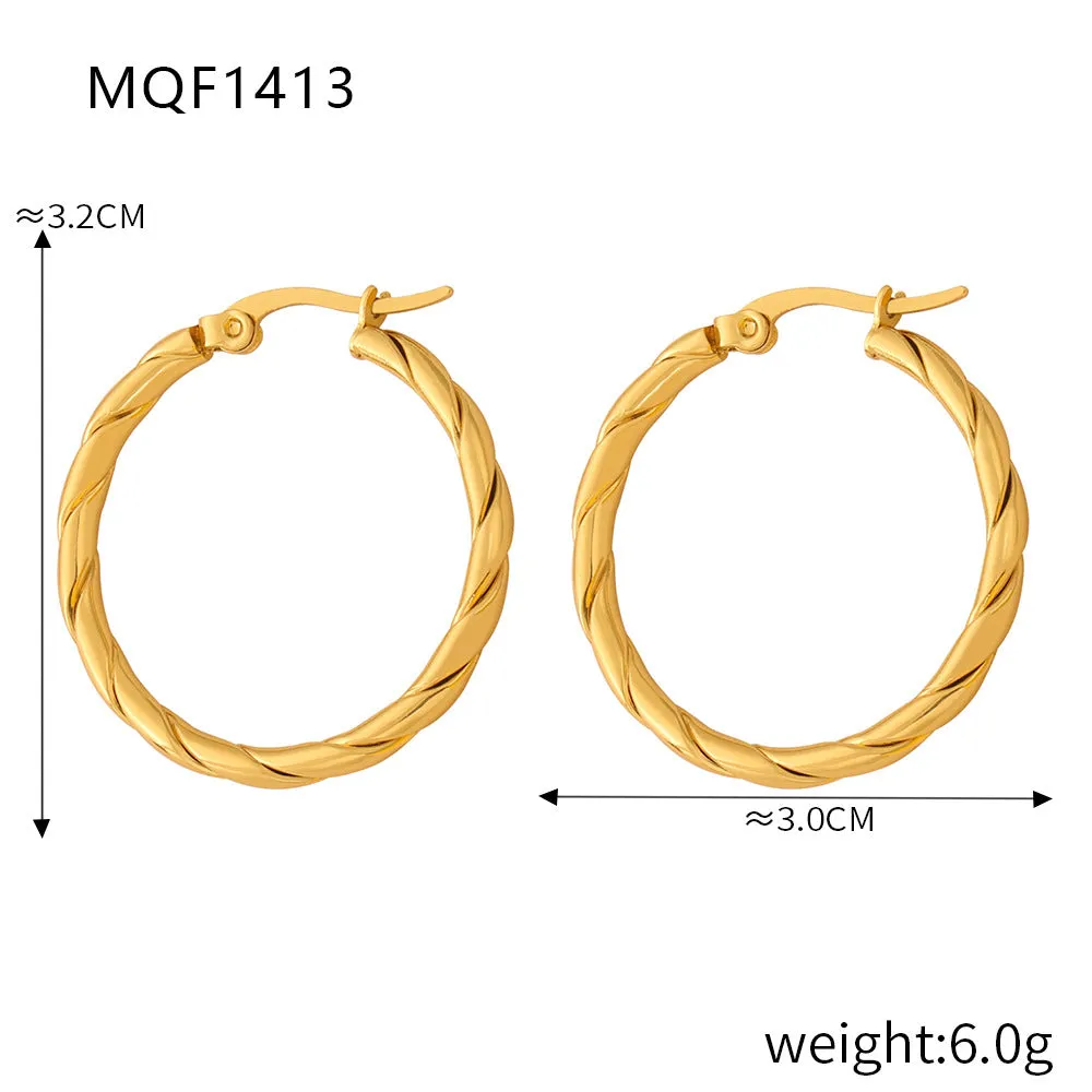 Wholesale Titanium Steel Gold Plated Hemp Pattern Large Earrings
