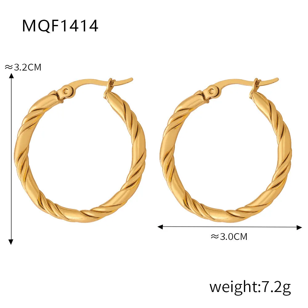 Wholesale Titanium Steel Gold Plated Hemp Pattern Large Earrings