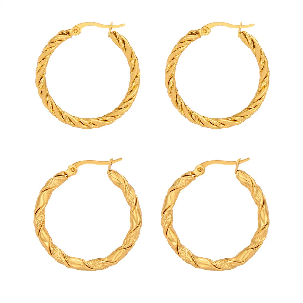 Wholesale Titanium Steel Gold Plated Hemp Pattern Large Earrings
