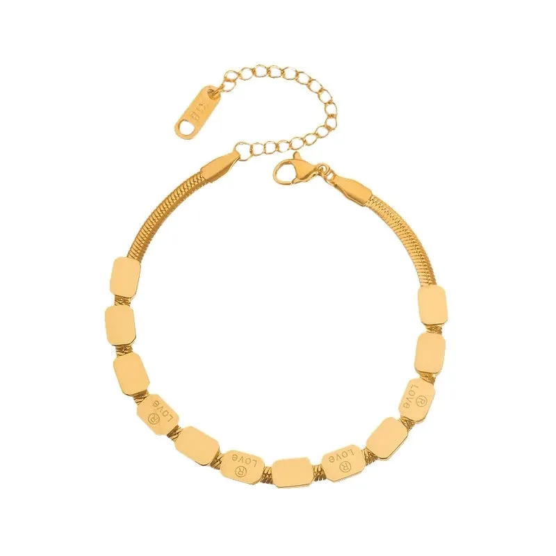 Wholesale Titanium steel non-fading retro LOVE square snake bone bracelet for women