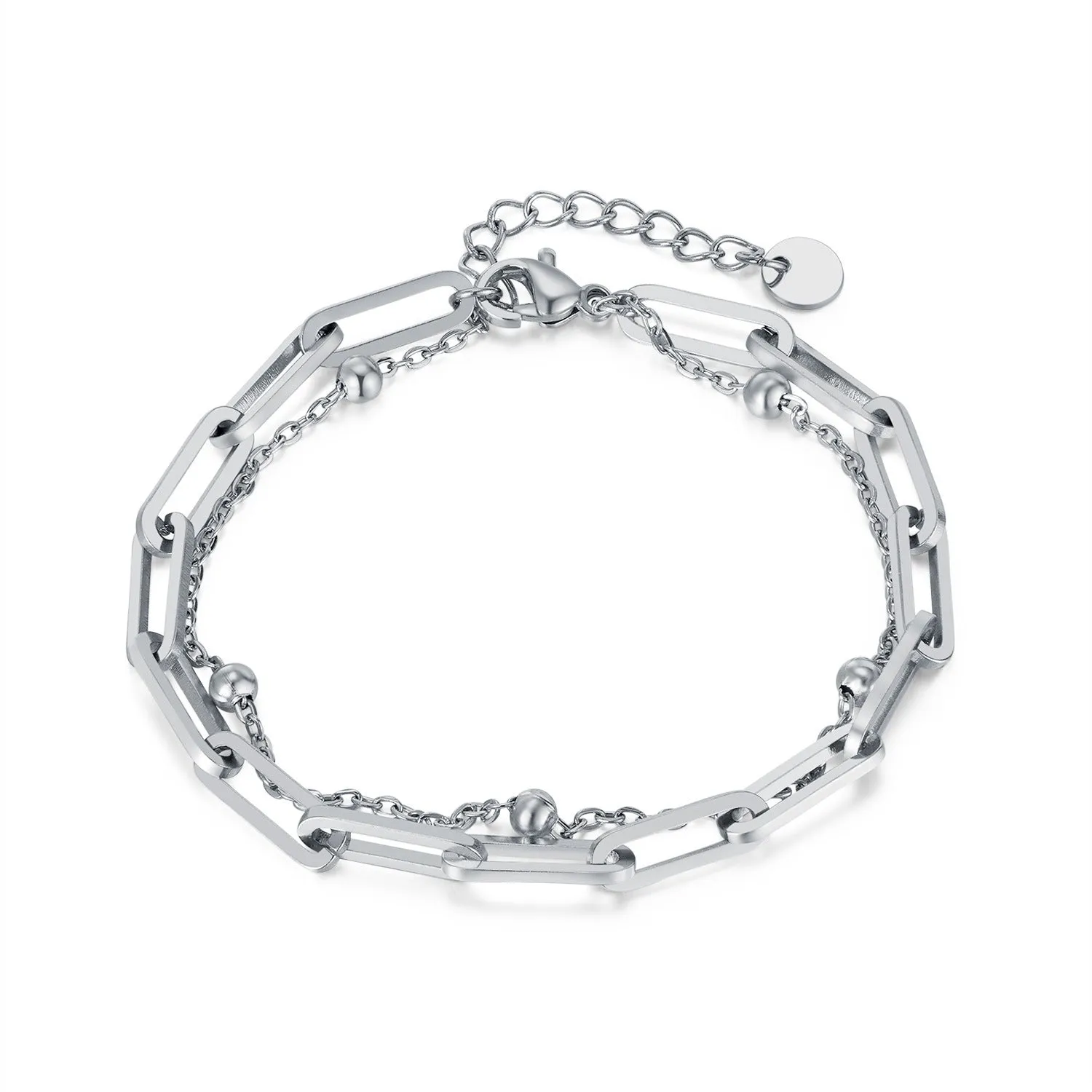 Wholesale Titanium Steel Paper Clip Ball Double Layer Bracelet