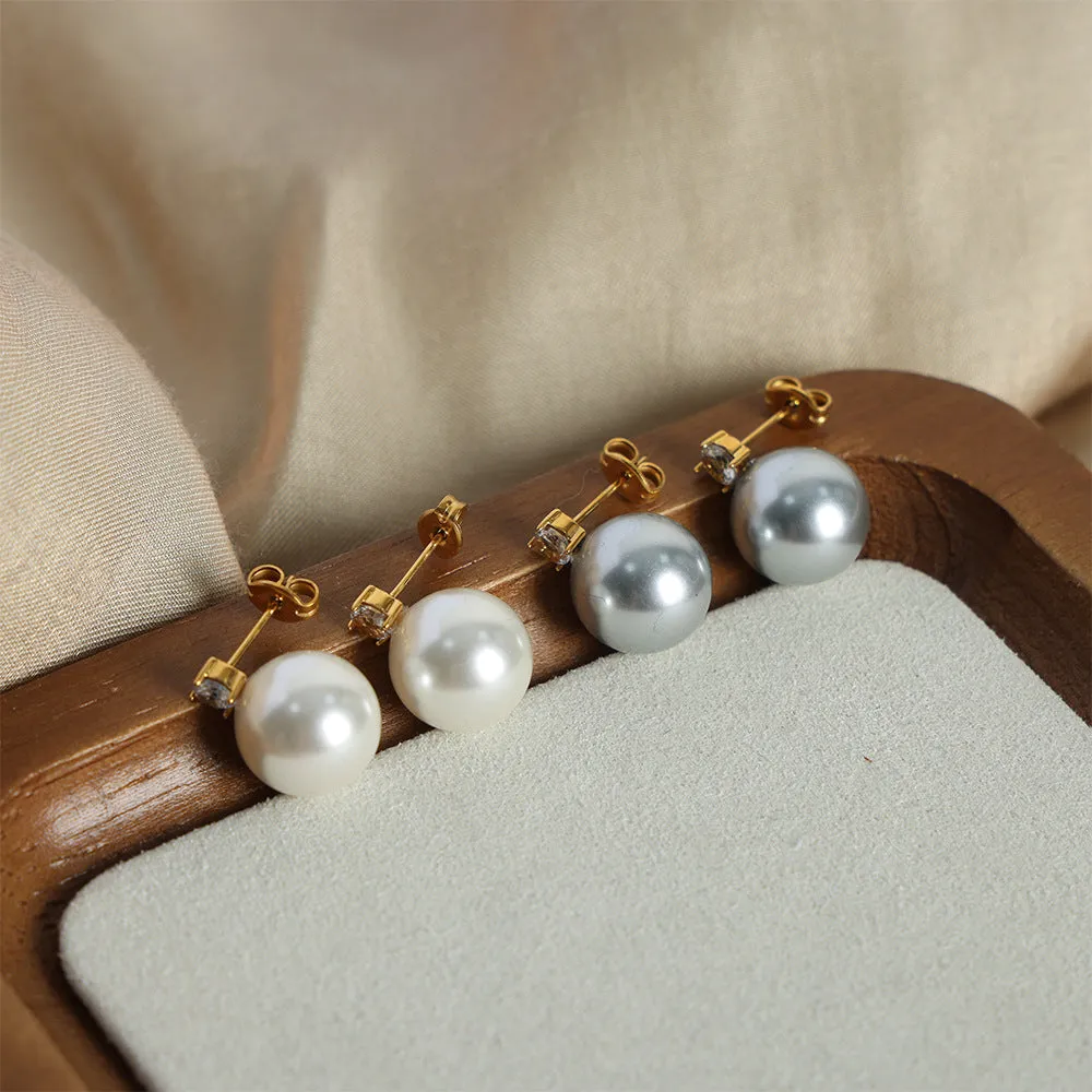 Wholesale Titanium Steel Pearl and Diamond Earrings