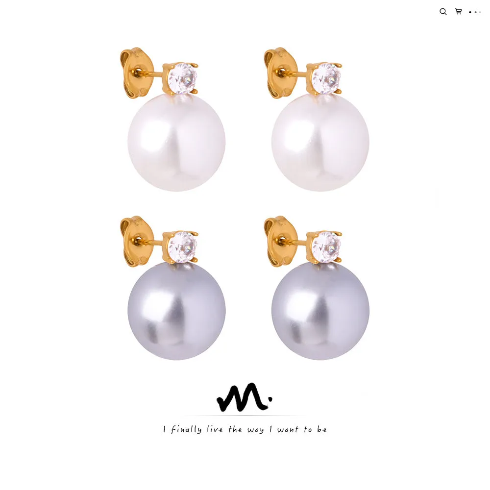 Wholesale Titanium Steel Pearl and Diamond Earrings