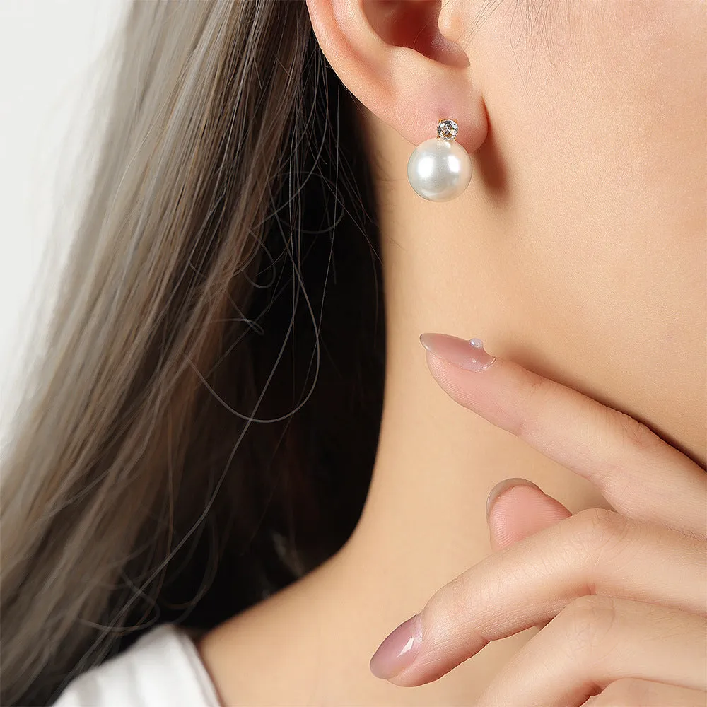 Wholesale Titanium Steel Pearl and Diamond Earrings