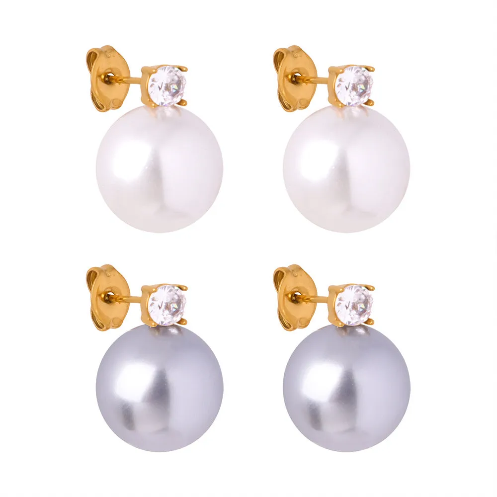 Wholesale Titanium Steel Pearl and Diamond Earrings