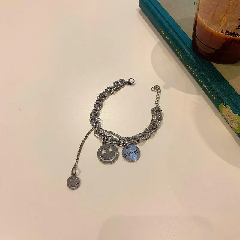 Wholesale Titanium Steel Smiley Chain Round Brand Bracelet