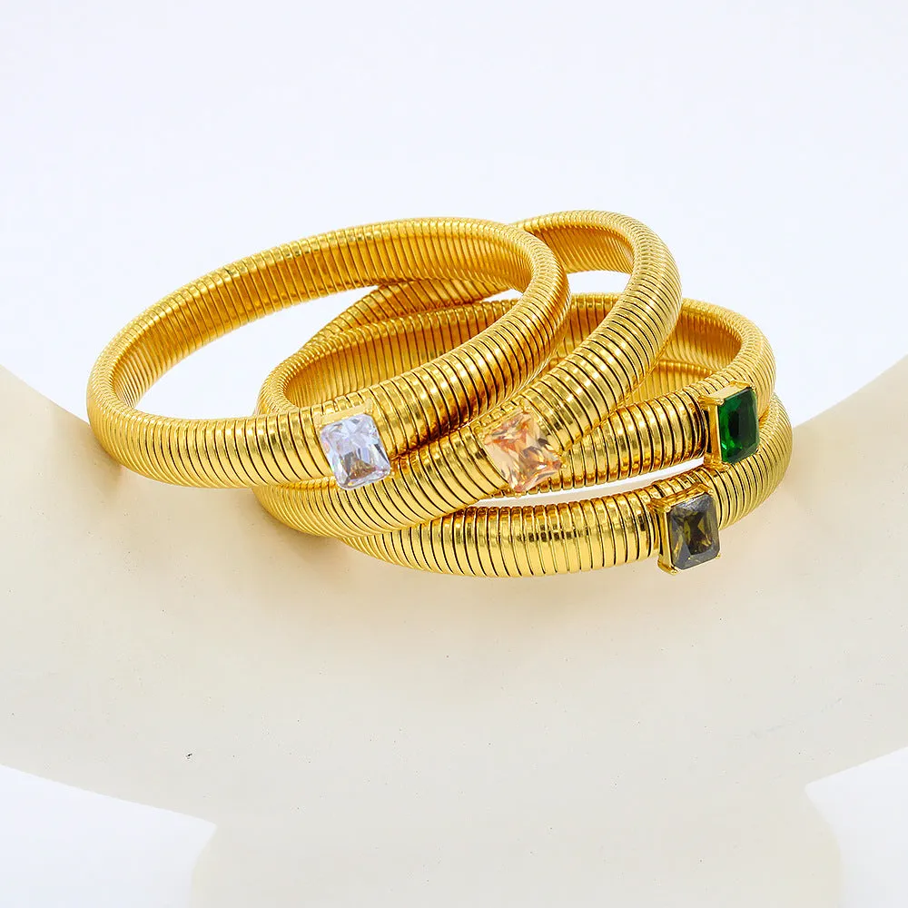 Wholesale Titanium Steel Square Zircon 18K Gold Stainless Steel Bracelet