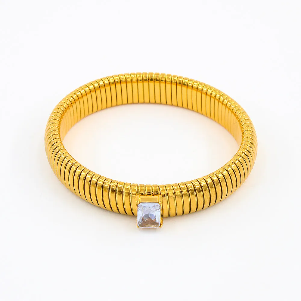 Wholesale Titanium Steel Square Zircon 18K Gold Stainless Steel Bracelet